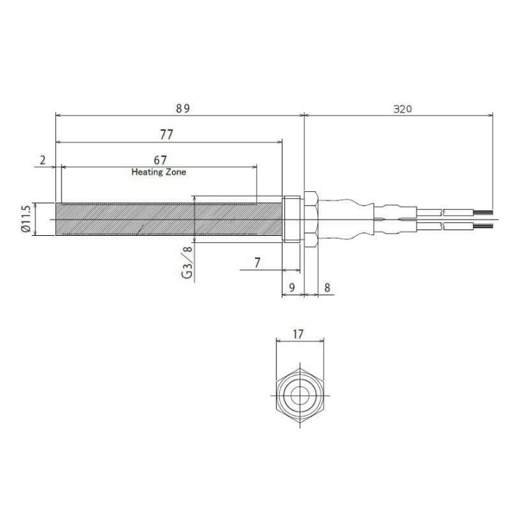 Resistenza accensione per stufe a pellet in ceramica con raccordo filettato 3/8" GAS 14701106
