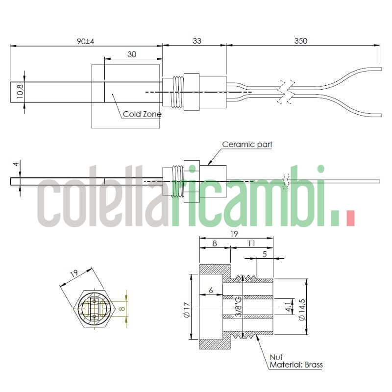 Resistenza accensione per stufe a pellet bassa tensione 14701066