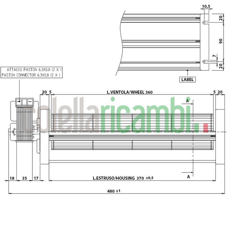 Ventola tangenziale doppia velocità per stufa a pellet 14706058