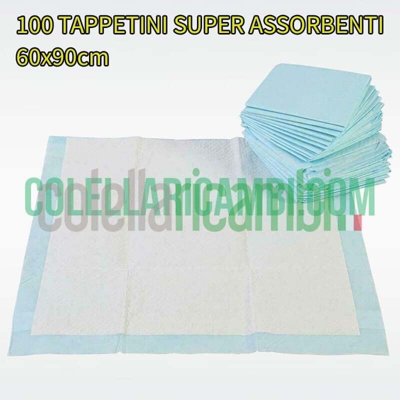 100 Tappetini Assorbenti Igienici per Animali Cani Gatti Domestici 60x90cm