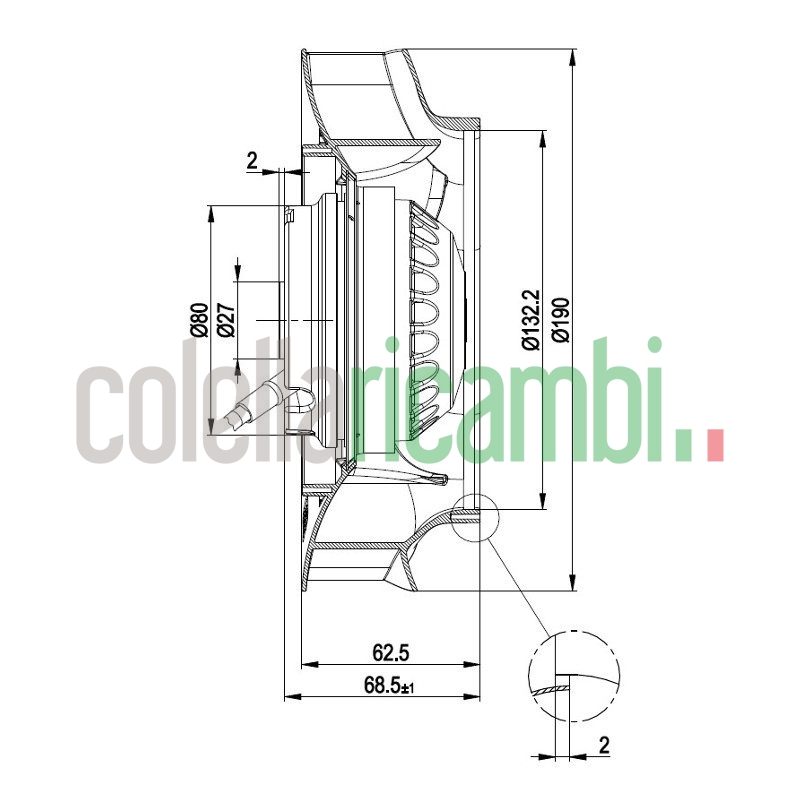 Ventilatore centrifugo R2E190-RA26-14 stufe a pellet 14706113