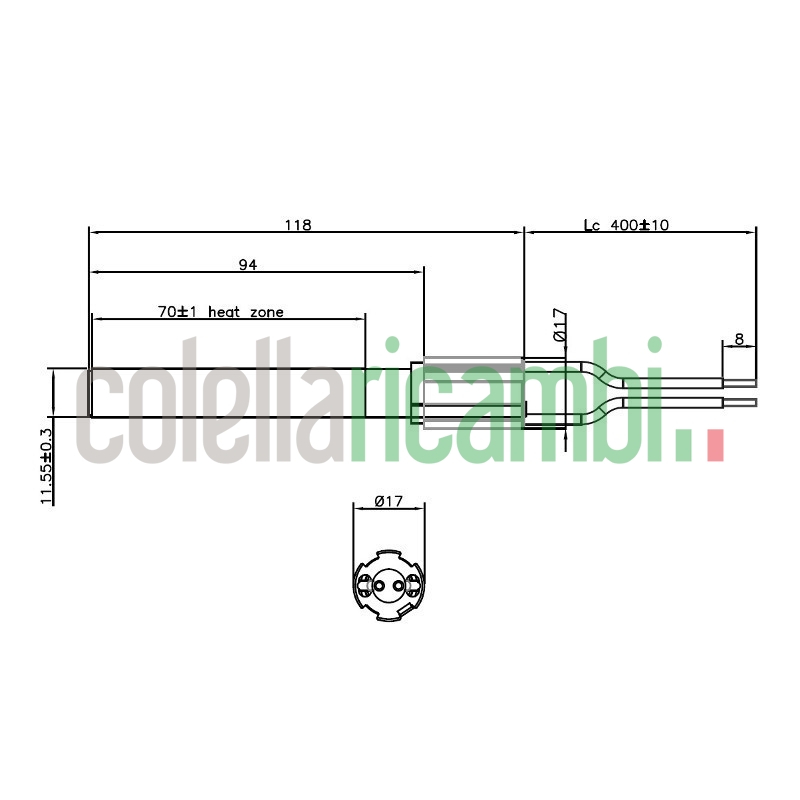 Resistenza accensione per stufe a pellet in ceramica 14701115