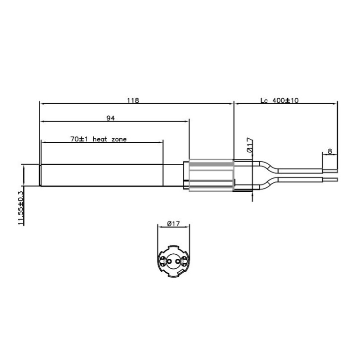 Resistenza accensione per stufe a pellet in ceramica 14701115
