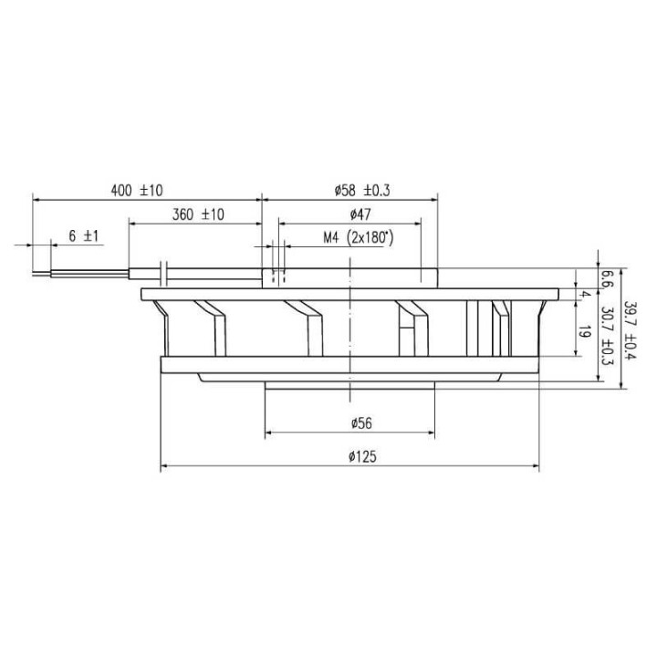 Ventilatore assiale EBM RER125-19/56 con struttura e rotore in metallo.