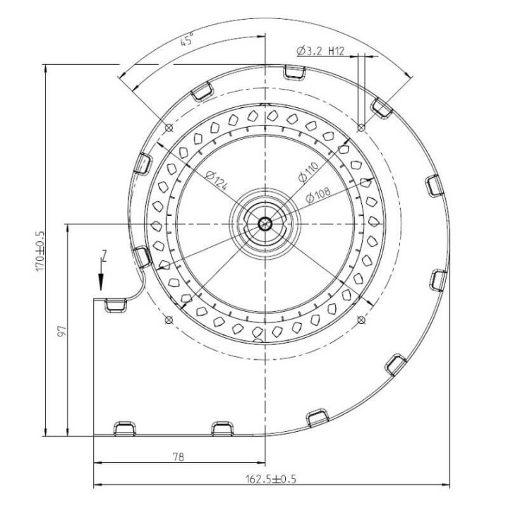 Ventilatore centrifugo EBM RLA108/0042A89-3030LH-224