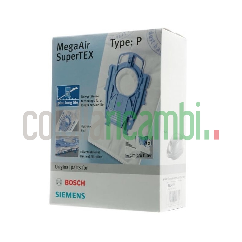 Confezione 4 sacchetti Tipo P MegaAir SuperTEX per Aspirapolvere Bosch 00468264