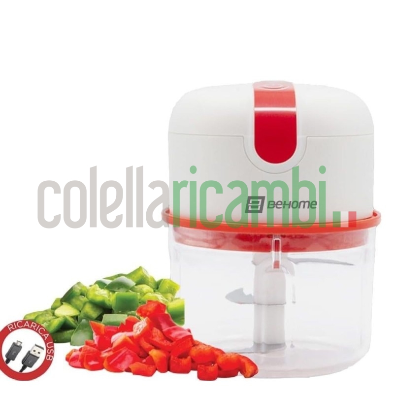 Behome Mini Tritatutto Ricaricabile usb senza fili, Capacità 250 ml Lame Acciaio inossidabile Rosso e Bianco
