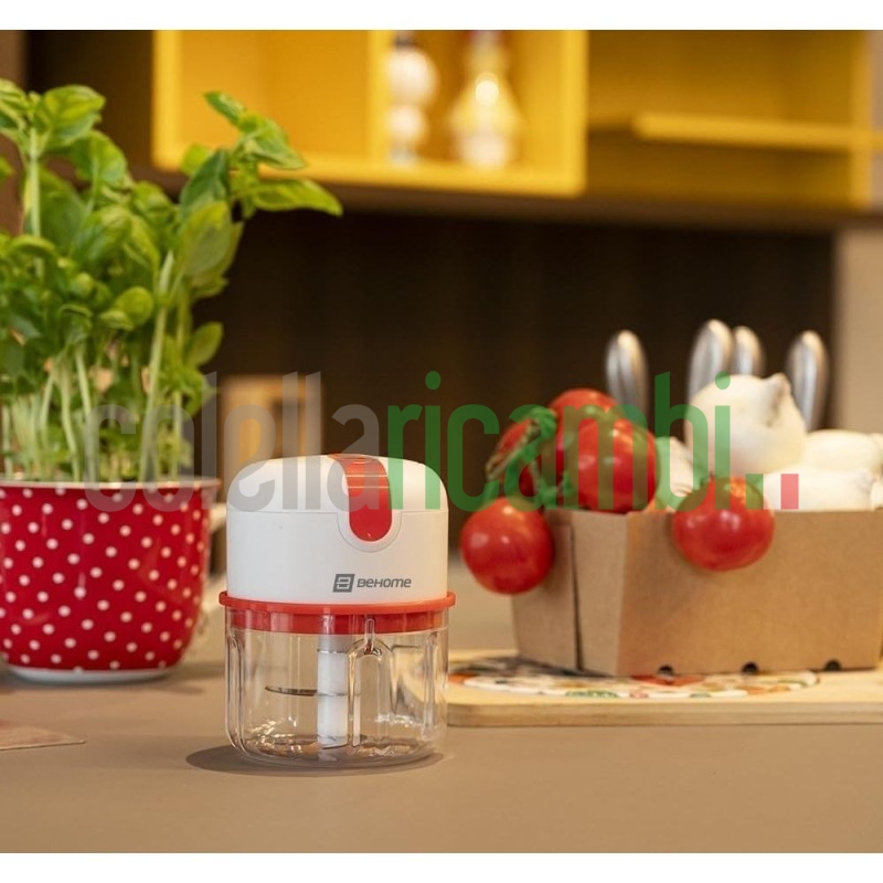 Behome Mini Tritatutto Ricaricabile usb senza fili, Capacità 250 ml Lame Acciaio inossidabile Rosso e Bianco