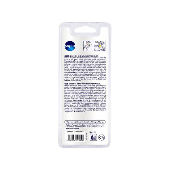 Deodorante al profumo di Limone per Lavastoviglie 1pcs  Deodish WPro
