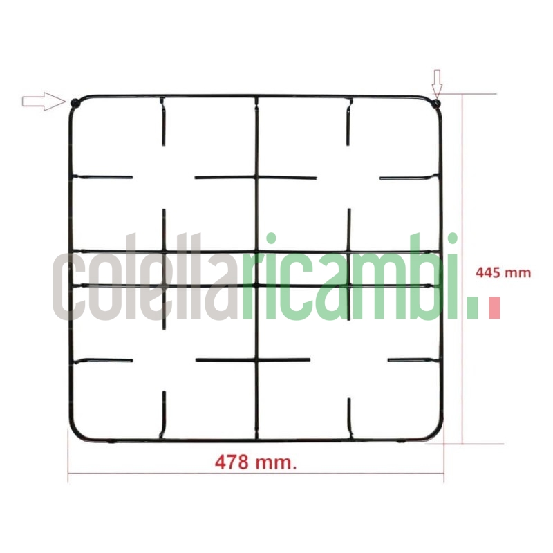 Griglia piattina 4 Fochi 445x478 Piano Cottura GAS FIRE P1750