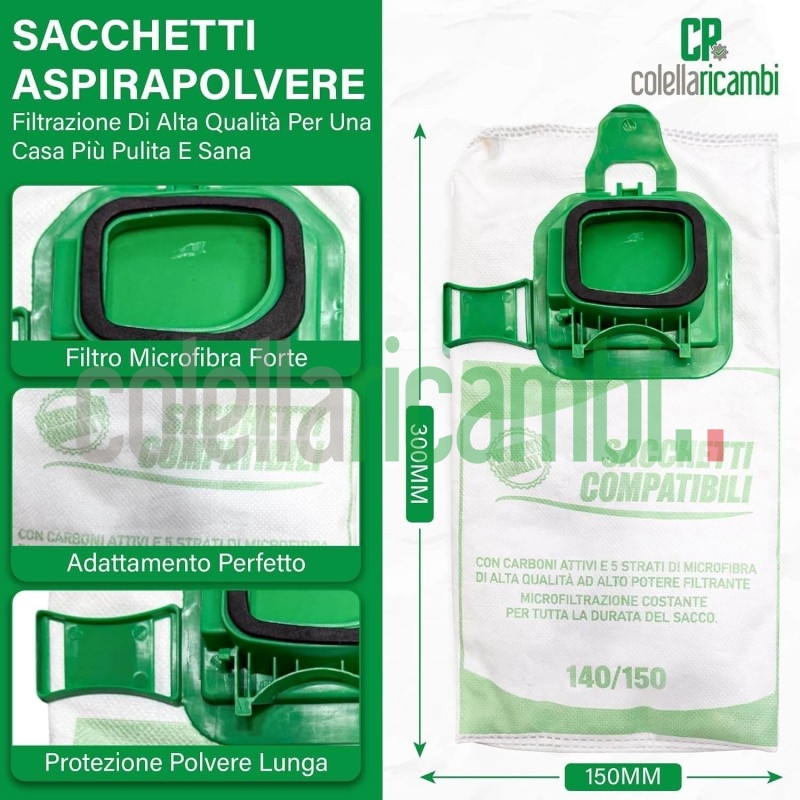 Sacchetti Compatibili per Vorwerk Folletto VK140 VK150 (6 PZ)