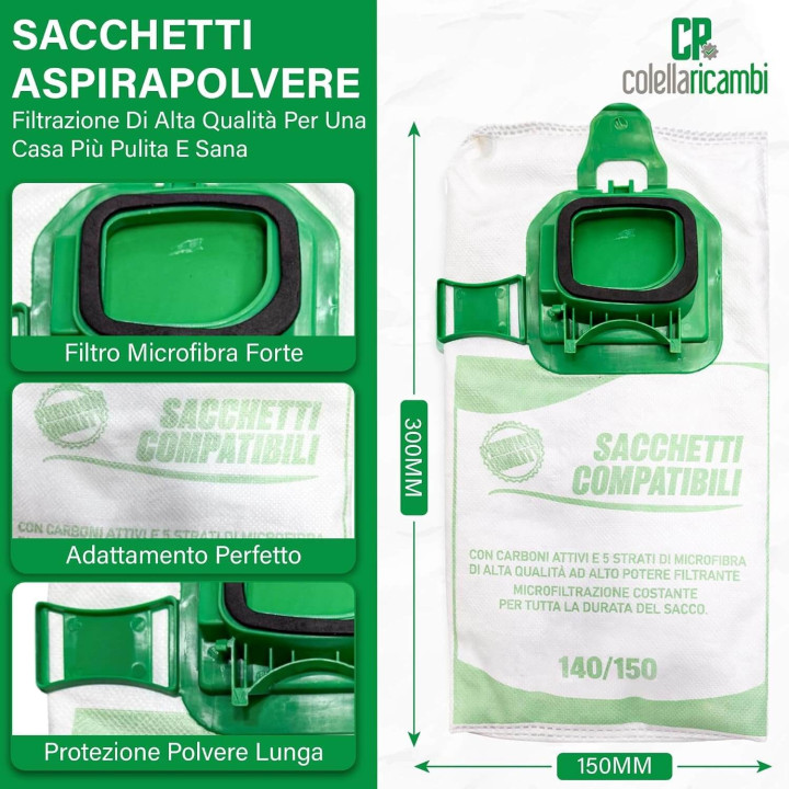 Sacchetti Compatibili per Vorwerk Folletto VK140 VK150 (6 PZ)