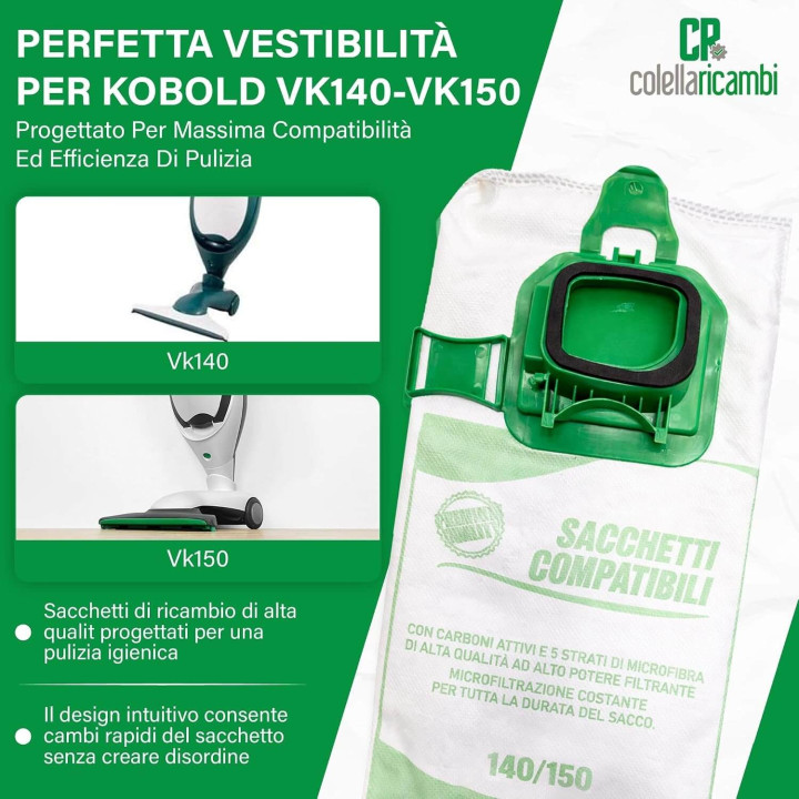 Sacchetti Compatibili per Vorwerk Folletto VK140 VK150 (6 PZ)