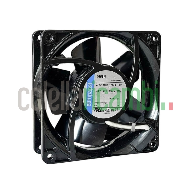 Ventilatore assiale EBM 4656N con struttura in alluminio pressofuso.