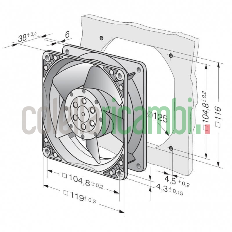 Ventilatore assiale EBM 4656N con struttura in alluminio pressofuso.