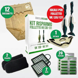 Kit 12 Sacchetti 20 Profumi 2 Filtri Carbone Attivo 2 Hepa 1 Setola Folletto VK130 VK131