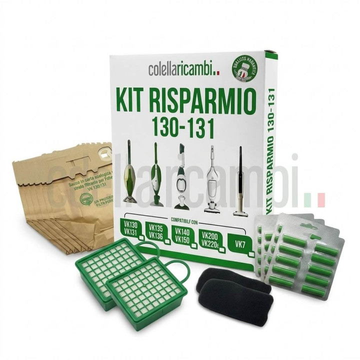 Kit Risparmio Ricambi Folletto Compatibili VK130 VK131 12 Sacchetti 20 Profumi 2 Filtri Carbone Attivo 2 Microfiltri Hepa