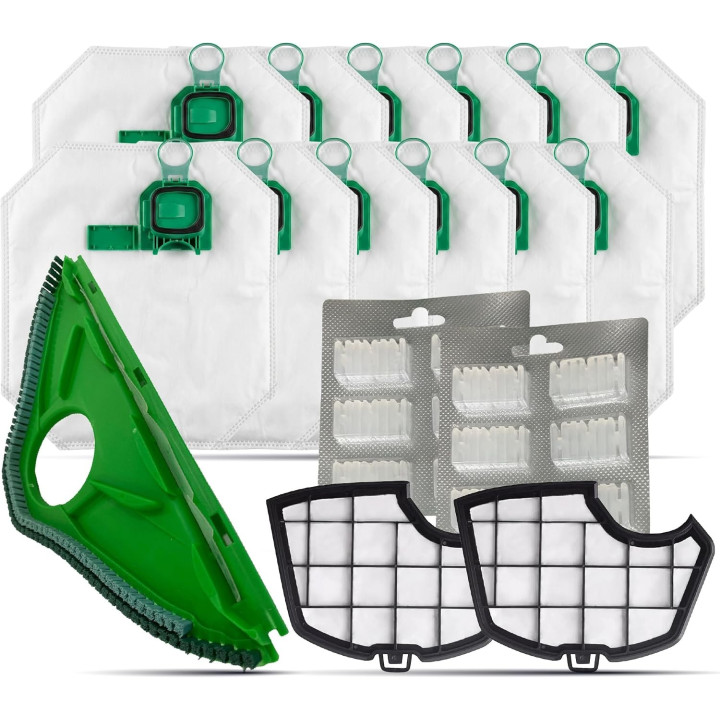Kit Risparmio Ricambi Folletto Compatibili VK140 VK150 12 Sacchetti 12 Profumi 2 Filtri Griglia Motore 1 Setola