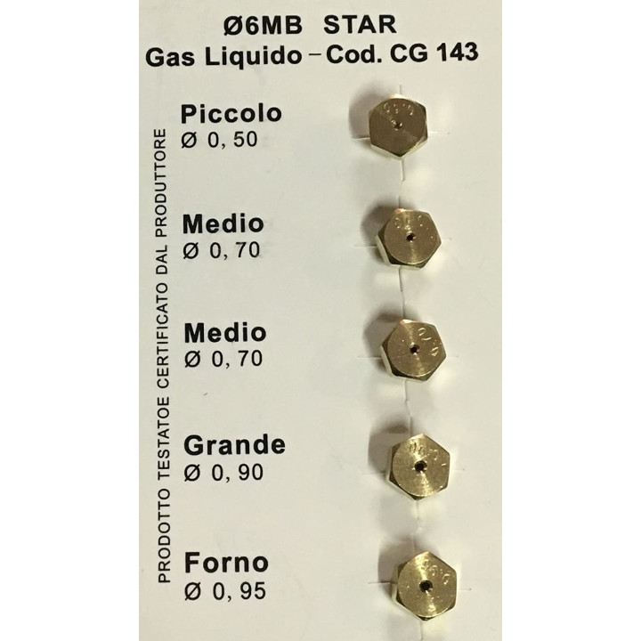 Ugelli Gpl 6 MB Universale Diametro mm. 6Mb, Tipo gas Gpl