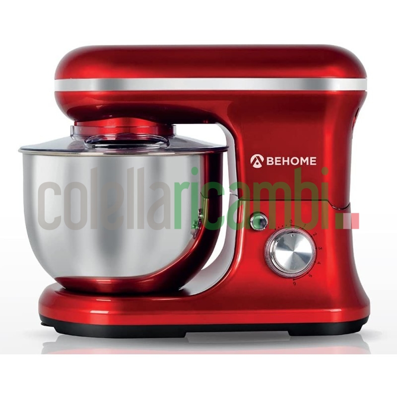 Behome Impastatrice Planetaria Professionale 5L Rosso | 6 Velocità, 2 fruste e 1 gancio per impastare