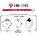Behome Impastatrice Planetaria Professionale 5L Rosso | 6 Velocità, 2 fruste e 1 gancio per impastare
