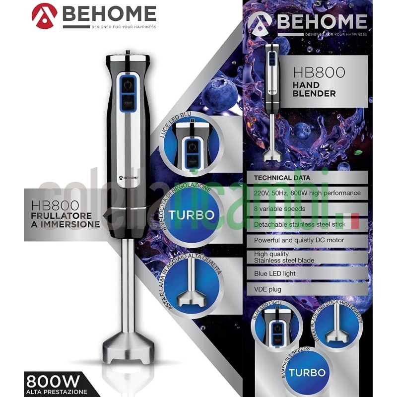 Frullatore a Immersione Mixer a Immersione in Acciaio Inox 800W