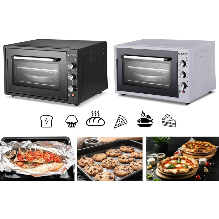 Behome Forno Elettrico 60 litri Ventilato Autopulente, Smaltato, Temperatura fino a 320° Doppio Vetro