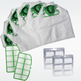 Kit Risparmio Ricambi Folletto Compatibili VK200 12 Sacchetti 12 Profumi 2 Filtri Griglia Motore