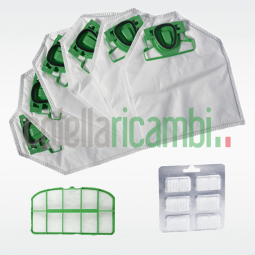Kit Risparmio Ricambi Folletto Compatibili VK200 VK220S 6 Sacchetti 6 Profumi 1 Filtri Griglia Motore