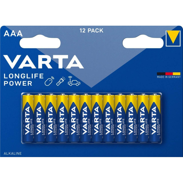 Varta Longlife Power High Energy Batteria Alcalina, Ministilo AAA Lr03  Confezione da 12 Pile