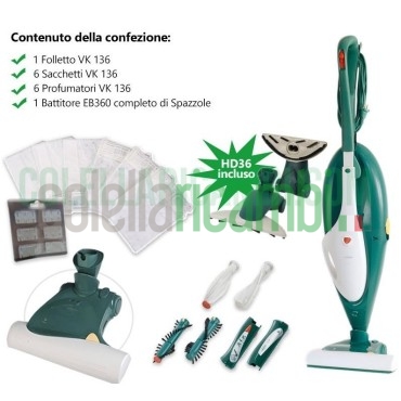 Aspirapolvere Vorwerk Folletto Kobold VK136 + Battitappeto EB360 Rigenerato