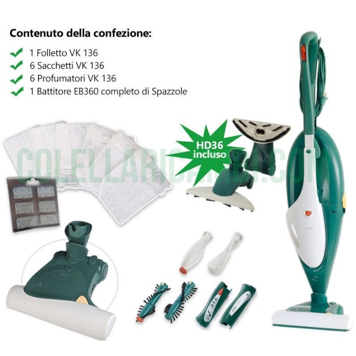Aspirapolvere Vorwerk Folletto Kobold VK136 + Battitappeto EB360 Rigenerato