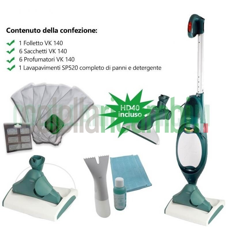 Aspirapolvere Vorwerk Folletto Kobold VK140 + Pulilava SP520 Rigenerato