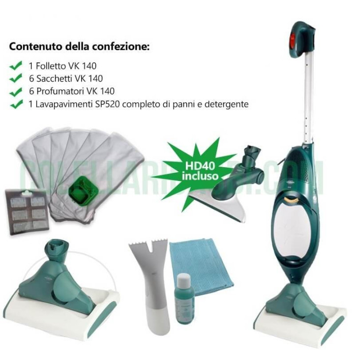Aspirapolvere Vorwerk Folletto Kobold VK140 + Pulilava SP520 Rigenerato