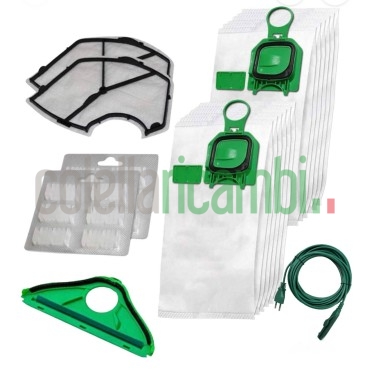 Kit Risparmio Folletto Vk140 Vk150 Sacchetti 12 Profumi 2 Griglie 1 Setola 1 Cavo alimentazione Adattabile Folletto