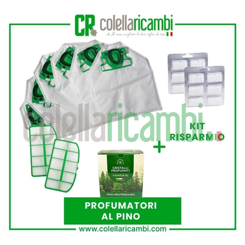 Kit Risparmio Ricambi Folletto Compatibili VK200 12 Sacchetti 12 Profumi 2 Filtri Griglia Motore