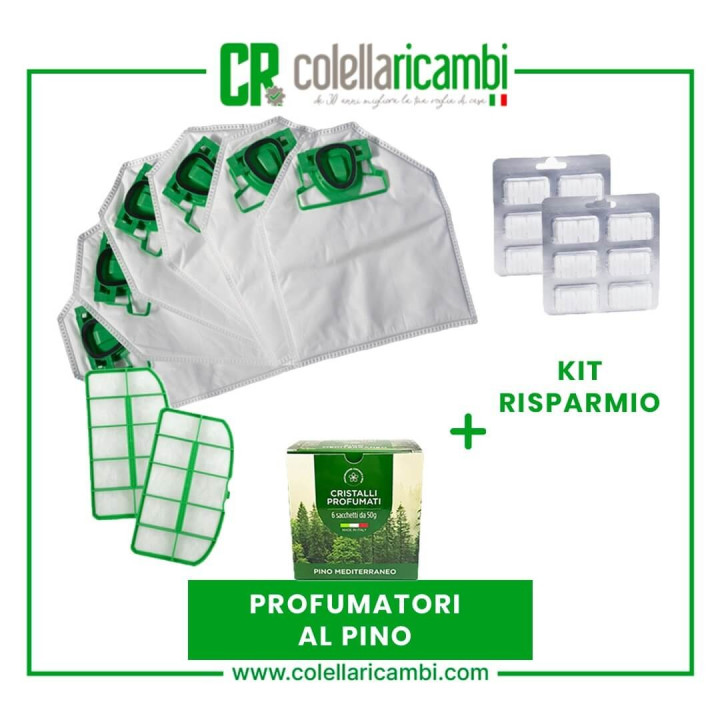 Kit Risparmio Ricambi Folletto Compatibili VK200 12 Sacchetti 12 Profumi 2 Filtri Griglia Motore