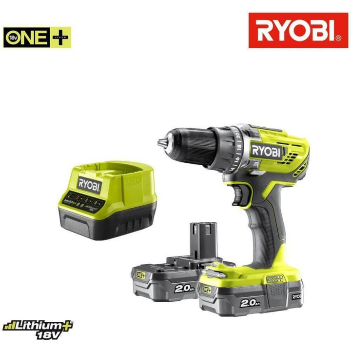 RYOBI R18DD3‐120S Kit Trapano Avvitatore 18V + Batteria 2.0Ah + Caricabatteria