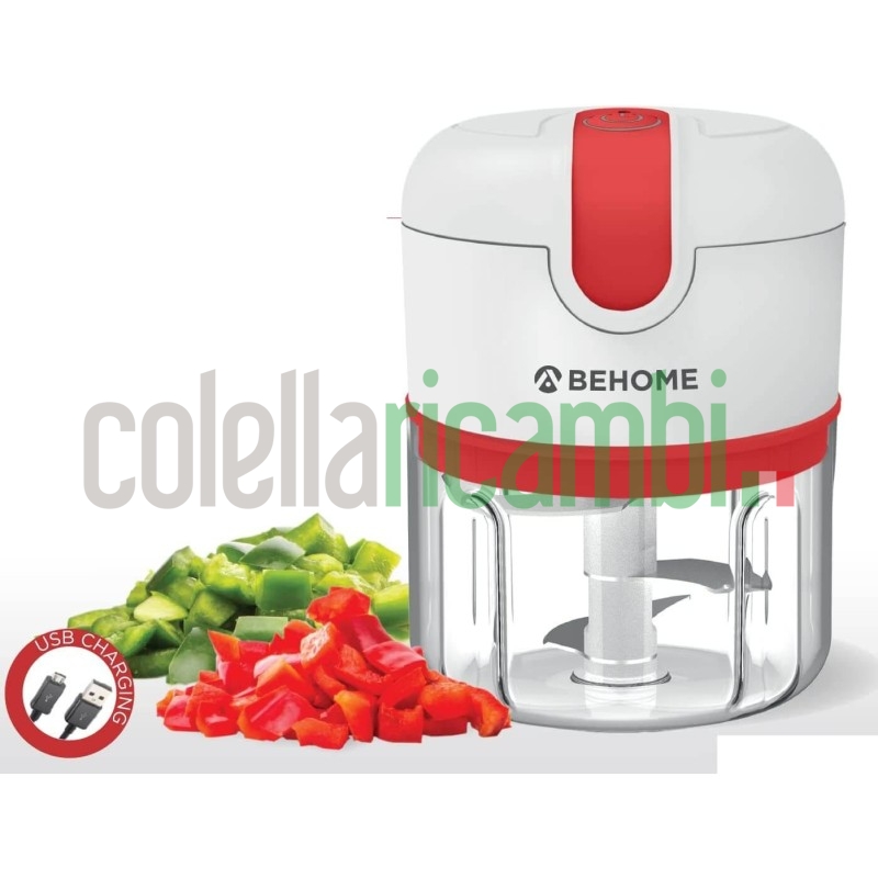 Behome Mini Tritatutto Ricaricabile usb senza fili, Capacità 250 ml Lame Acciaio inossidabile Rosso e Bianco