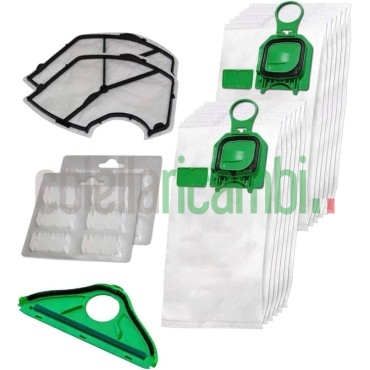 Kit Risparmio Ricambi Folletto Compatibili VK140 VK150 12 Sacchetti 12 Profumi 2 Filtri Griglia Motore 1 Setola