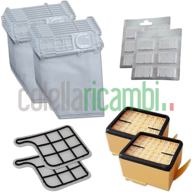 Kit Risparmio Ricambi Folletto Compatibili VK135 VK136 12 Sacchetti 12 Profumi 2 Filtri Griglia Motore 2 Microfiltri Hepa