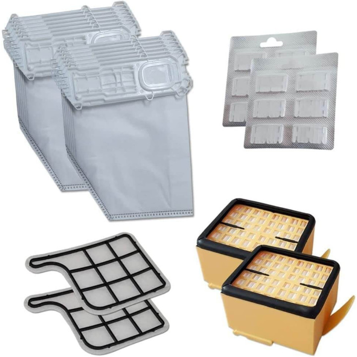 Kit Risparmio Ricambi Folletto Compatibili VK135 VK136 12 Sacchetti 12 Profumi 2 Filtri Griglia Motore 2 Microfiltri Hepa