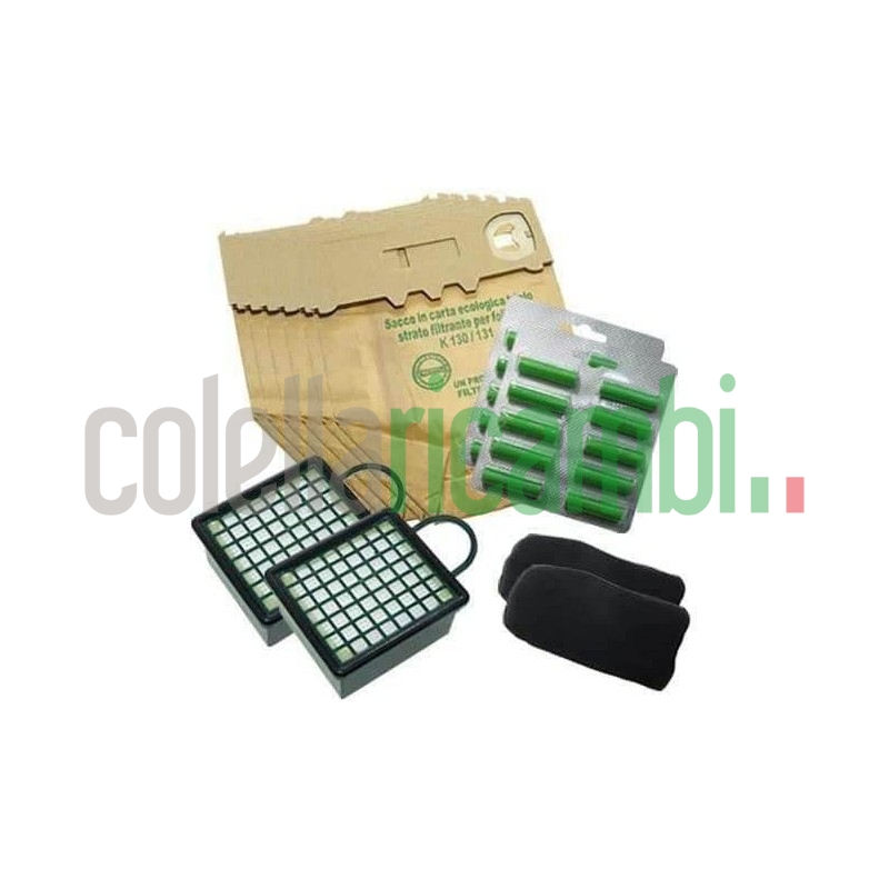 Kit Risparmio Ricambi Folletto Compatibili VK130 VK131 12 Sacchetti 20 Profumi 2 Filtri Carbone Attivo 2 Microfiltri Hepa