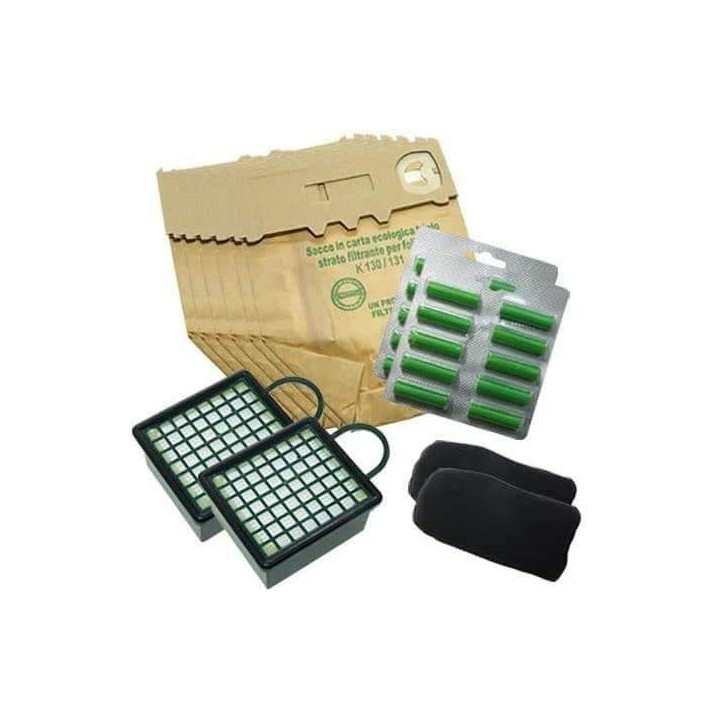 Kit Risparmio Ricambi Folletto Compatibili VK130 VK131 12 Sacchetti 20 Profumi 2 Filtri Carbone Attivo 2 Microfiltri Hepa