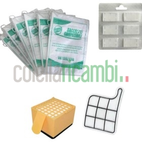 Kit Risparmio Folletto VK135/136 Adattabile 1 Filtro Hepa 1 Griglia 6 Sacchetti 6 Profumi