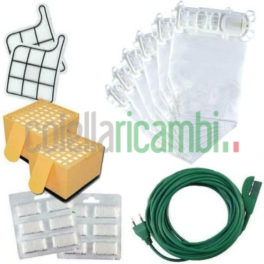 Kit Risparmio Folletto VK135 VK136 12 Sacchetti 12 Profumi 2 Filtri Griglia Motore 2 Microfiltri Hepa 1 Cavo