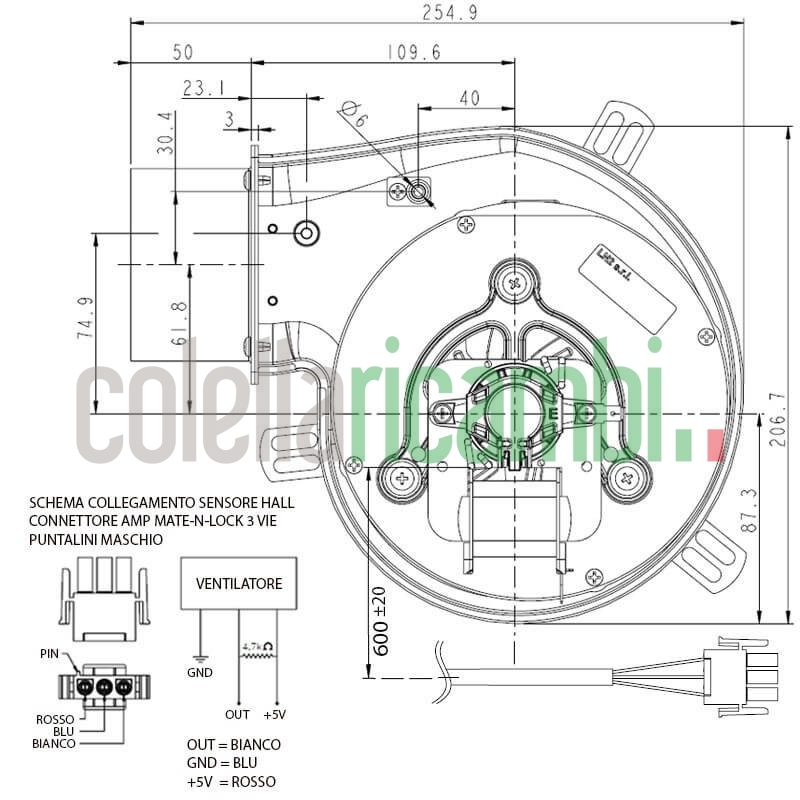 Estrattore 50W Pl21, Flangia Diam 80Mm Integrata, Pre Fino A 300Pa, Port Fino A 140M3/H, Per Stufe a Pellet 14706001