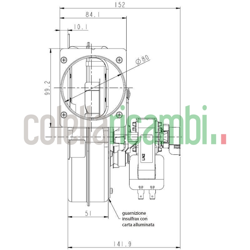 Estrattore 50W Pl21, Flangia Diam 80Mm Integrata, Pre Fino A 300Pa, Port Fino A 140M3/H, Per Stufe a Pellet 14706001