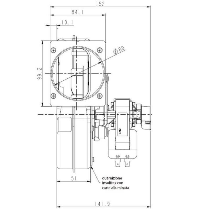 Vendita Estrattore 50W Pl21, Flangia Diametro 80Mm Integrata, Pressione Fino A 300Pa, Portata Fino A 140M3/H, Per Stufe a Pellet