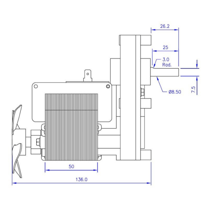 Motoriduttore T3 5,3Rpm Pacco50mm Albero 8,5 Spianato - Rotazione Oraria.Ungaro - Lincar - Moretti Stufe a Pellet 14702010